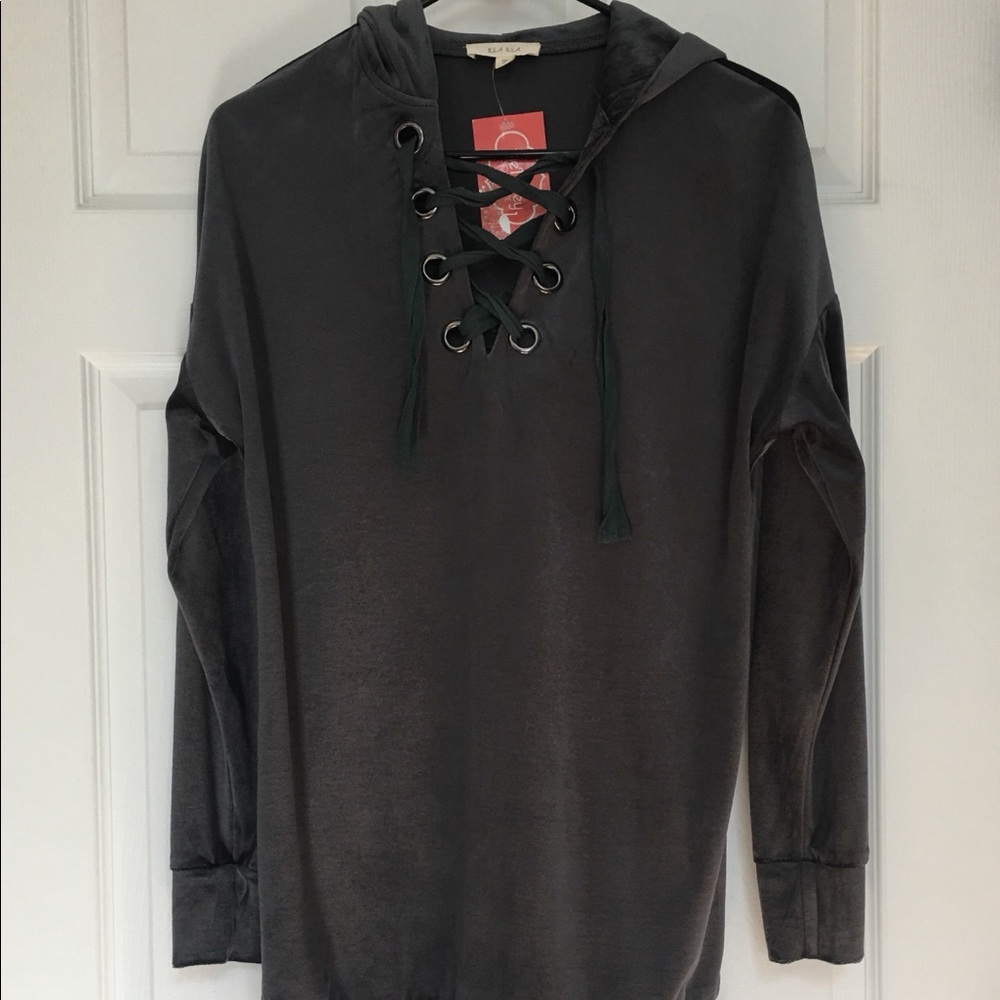 ILLA ILLA velour Hooded Top  dark Gray*